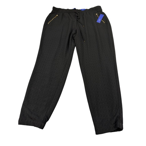Apt. 9 Pants - Apt. 9 Womens XL Black Textured Jacquard Jogger Pants Gold Zip Pockets MSRP $48